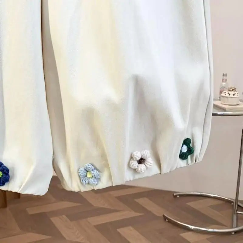 Sweet and Lovely Student Flower Pants New Women's Loose Straight Leg Pants Fashionable Girls' Casual Wide Leg Pants Versatile