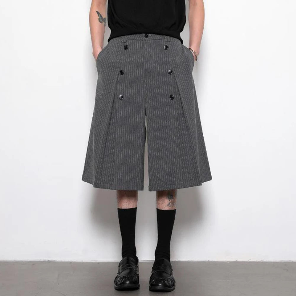2026 Autumn New Men's Solid Color Capri Pants American Retro Fashion Trend High Street Casual Loose Breathable Men's Bottoms