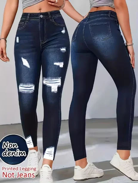 8524 Women's Non-Leather Denim Tight Pants High Elasticity Seven-Footers Four-Season Wearable Faux-Leather Leggings