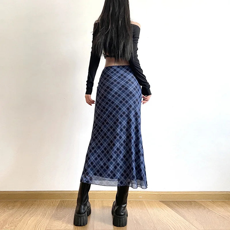 Women Spring Autumn Plaid Print Wrap Hips Skirts Fashion Ankle-Length Sexy Slim Pencil Skirts Preppy Style Girls Slit Midiskirt