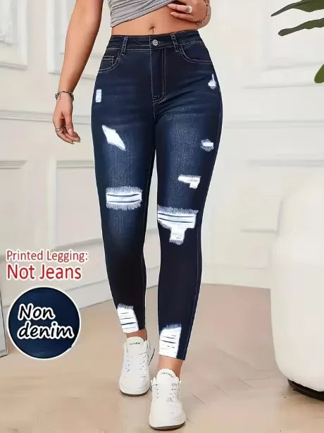 8524 Women's Non-Leather Denim Tight Pants High Elasticity Seven-Footers Four-Season Wearable Faux-Leather Leggings