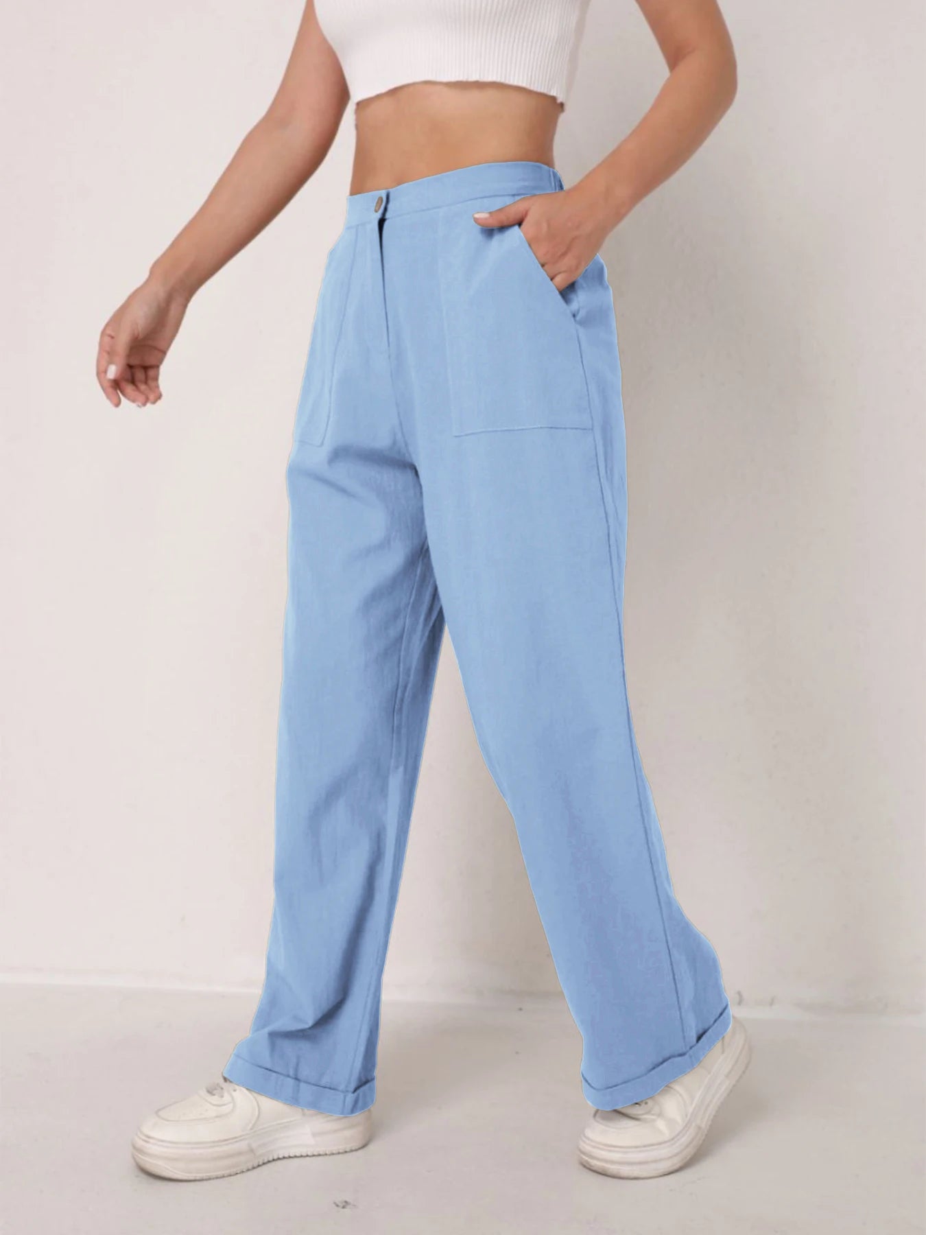 Elegant Solid Color Linen Wide Leg Pants for Women High Waist Drapey Casual Summer Loose Slimming Long Trousers Spring Autumn