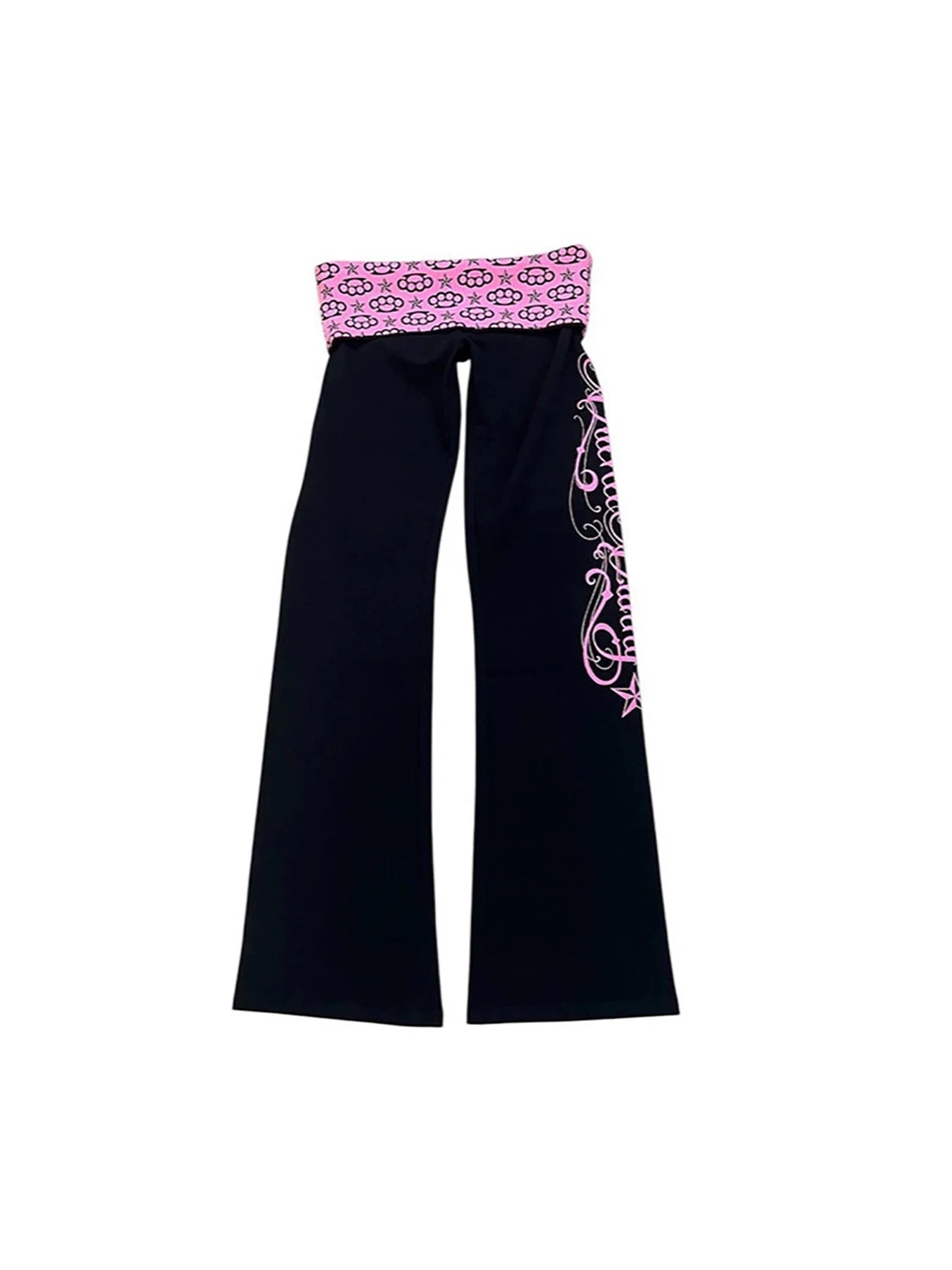 Autumn New Black Y2K Women's micro Pull Sports Casual Dark Style Letter Printed Patchwork Pants
