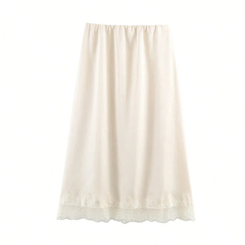 HH Women Elegant Fashion Polka Dot Lace Skirt Luxury Satin High Waist Straight Midi Skirt Female High Street Lady Skirts Mujer