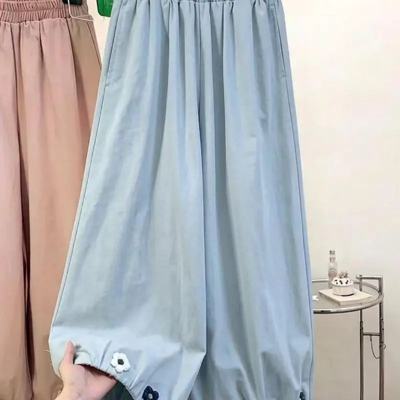 Sweet and Lovely Student Flower Pants New Women's Loose Straight Leg Pants Fashionable Girls' Casual Wide Leg Pants Versatile