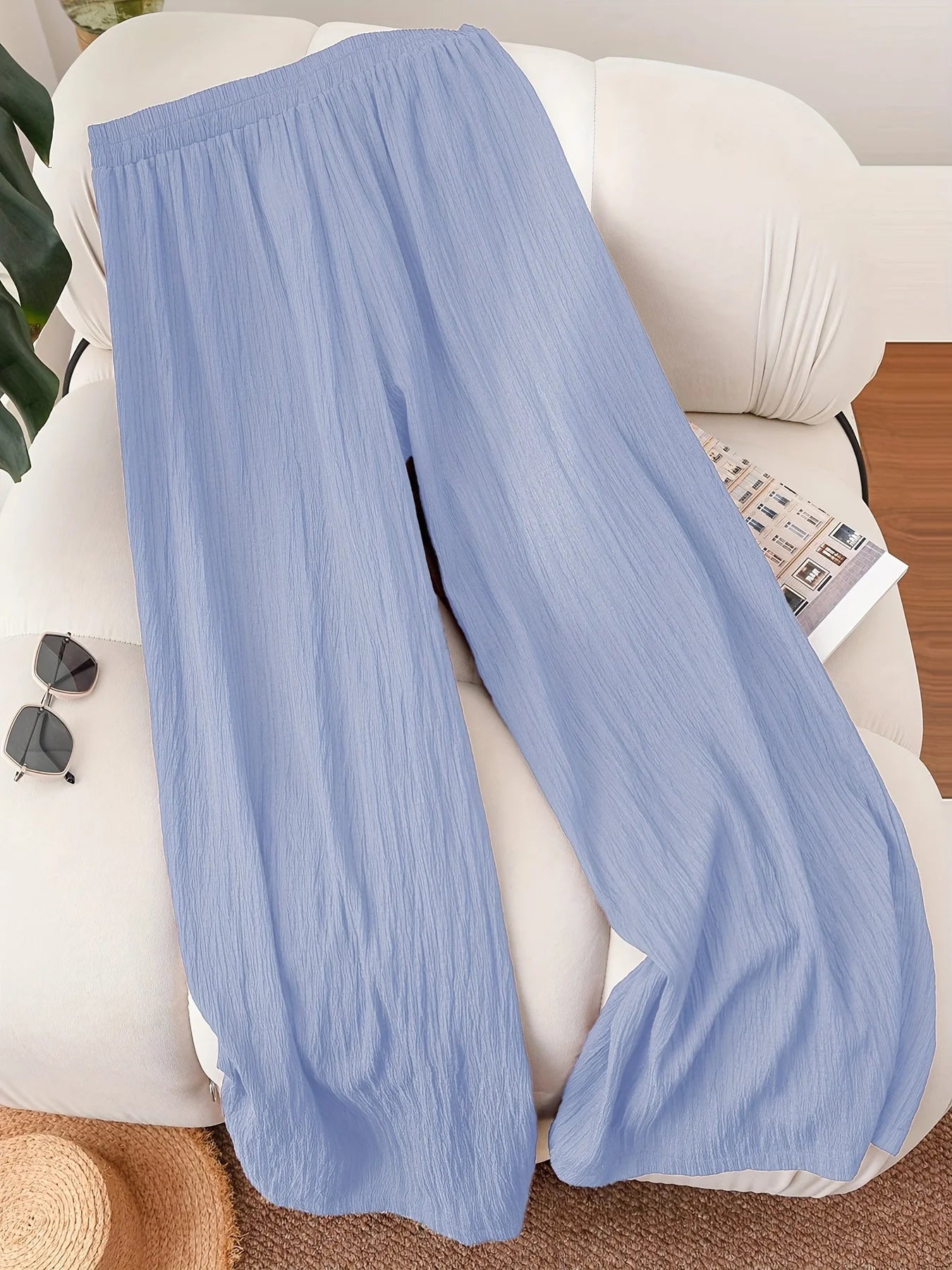 Plus Size Women's Elastic Waist Loose Fit Lightweight Casual Pants Comfortable Relaxed Style Versatile Everyday Wear