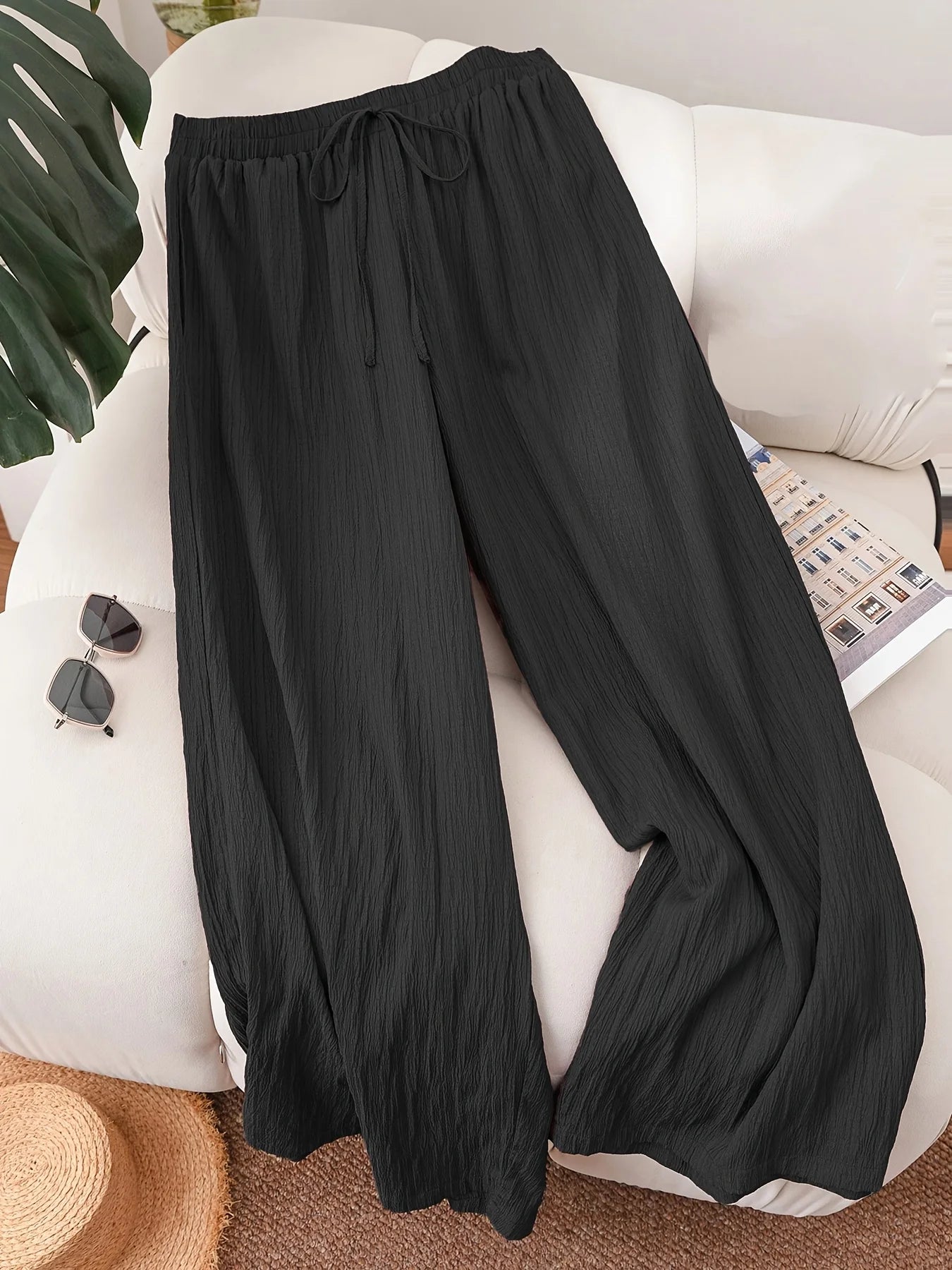 Plus Size Women's Elastic Waist Loose Fit Lightweight Casual Pants Comfortable Relaxed Style Versatile Everyday Wear