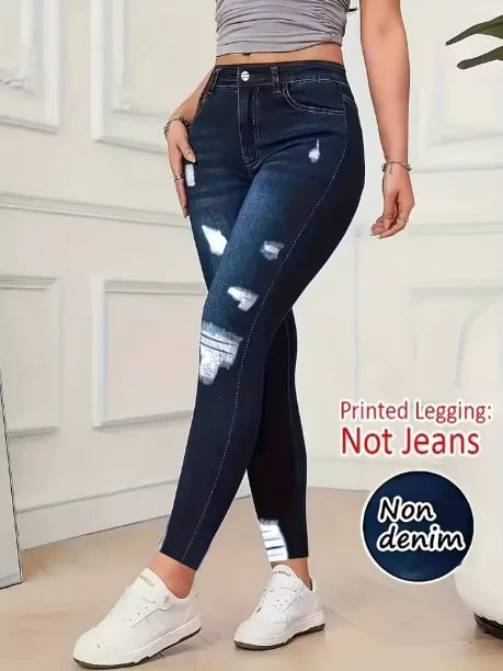 8524 Women's Non-Leather Denim Tight Pants High Elasticity Seven-Footers Four-Season Wearable Faux-Leather Leggings