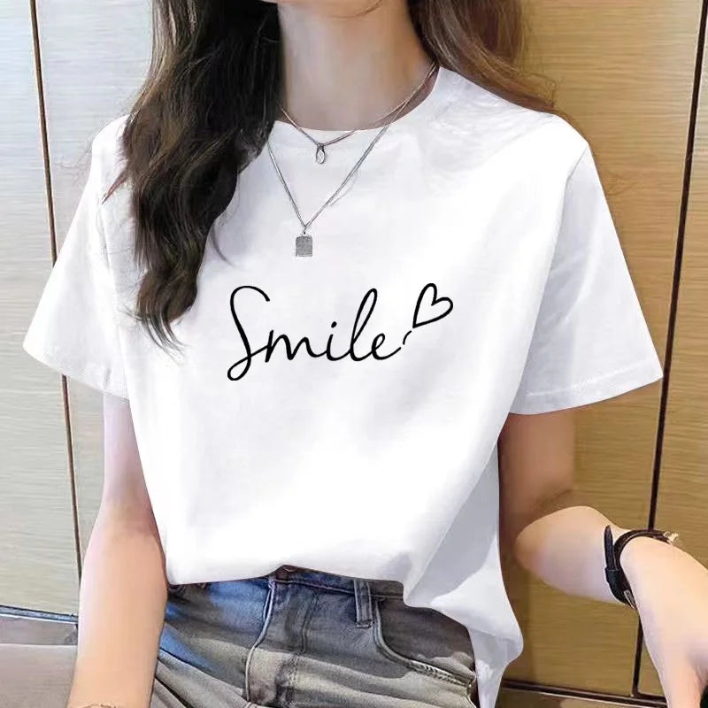 tshirt women top short sleeve t shirts New Korean t shirt for Women t shirt  Round Neck  Fashion tshirt woman tops printed