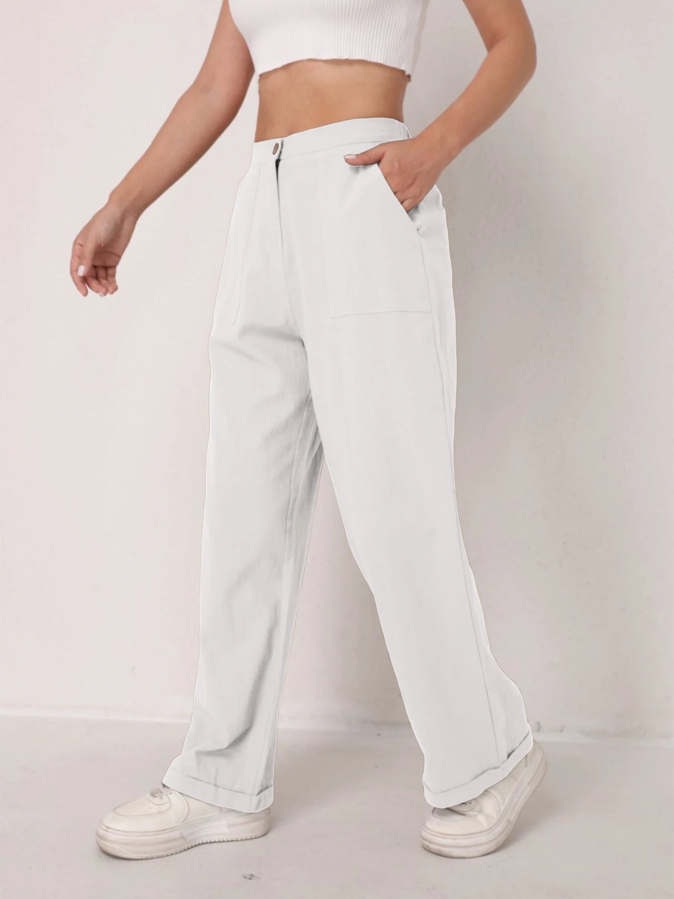 Elegant Solid Color Linen Wide Leg Pants for Women High Waist Drapey Casual Summer Loose Slimming Long Trousers Spring Autumn