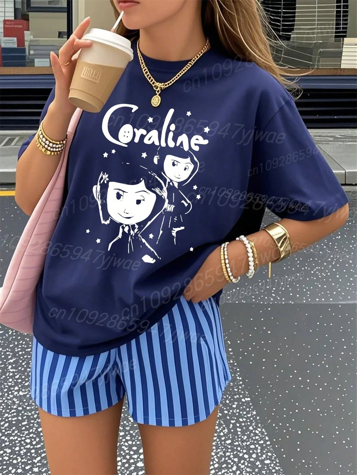 Womens' High-Quality Cotton T-Shirt Coraline 3d Graphic Short Sleeved O-Neck Loose&Breathable Comfortable Streetwear Casual Top