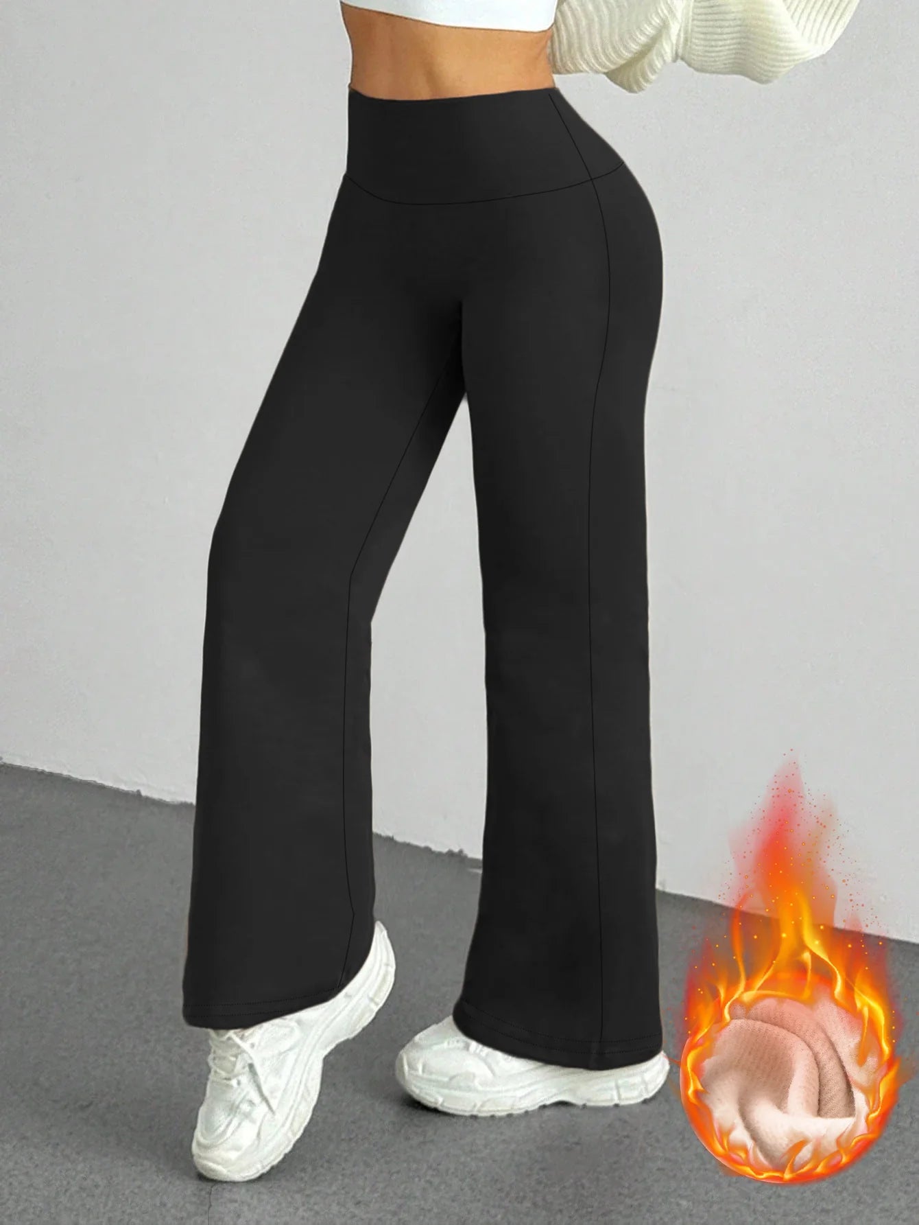 Winter Women's Fleece Lined Warm Pants High Waist Flared Leg Stretchy Thickened Trousers Slim Fit Comfortable Daily Casual Wear