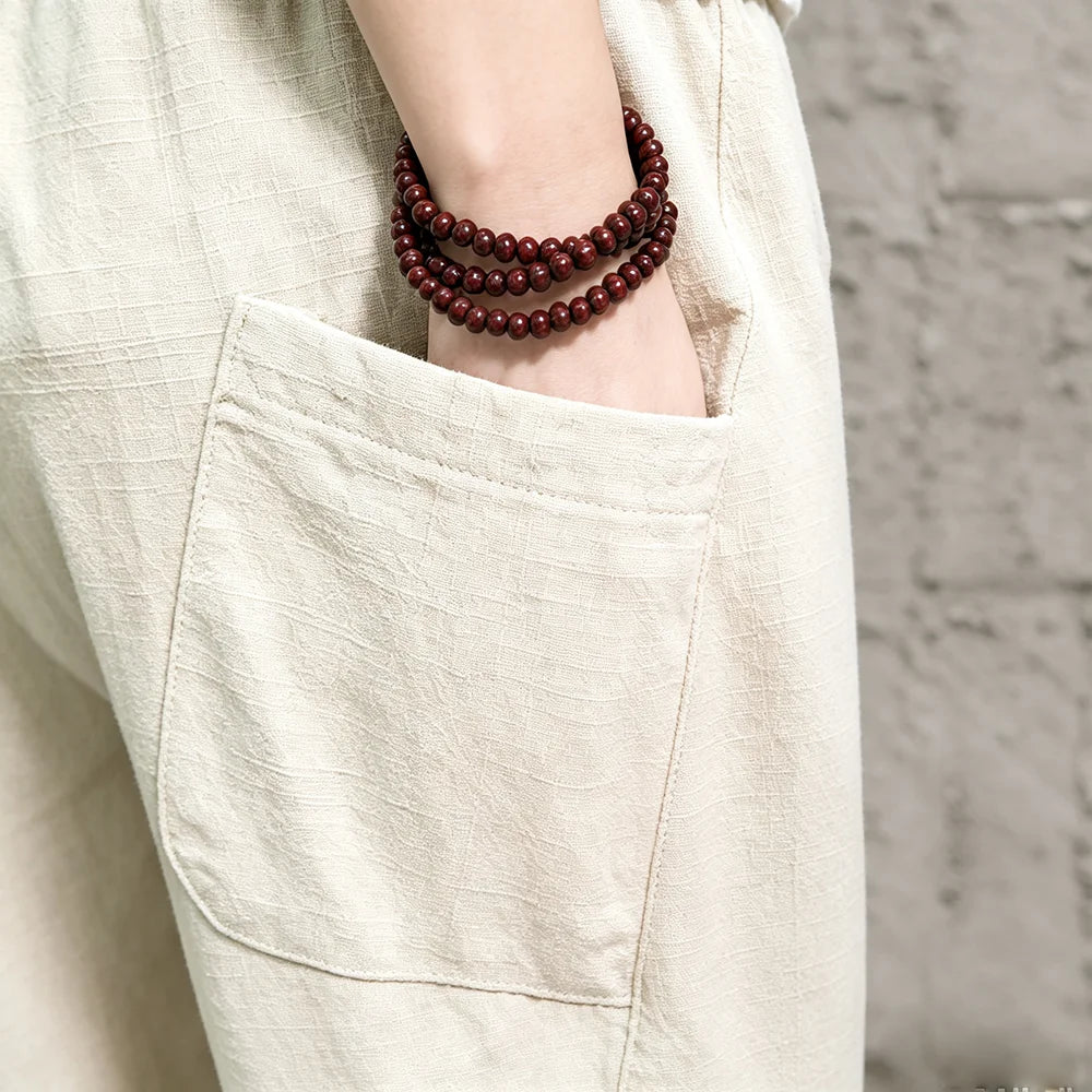 Women Linen Lantern Harem Pants Elastic High Waist Loose Spliced Baggy Trousers With Pockets Casual Oversized Wide Leg Pants Fle