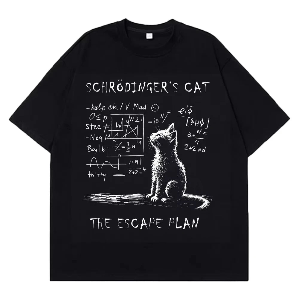 Schrodinger Cat Physics Quantum Mechanics Creative Print Summer Short-sleeved Cotton T Shirt Men Women Streetwear Loose T-shirts