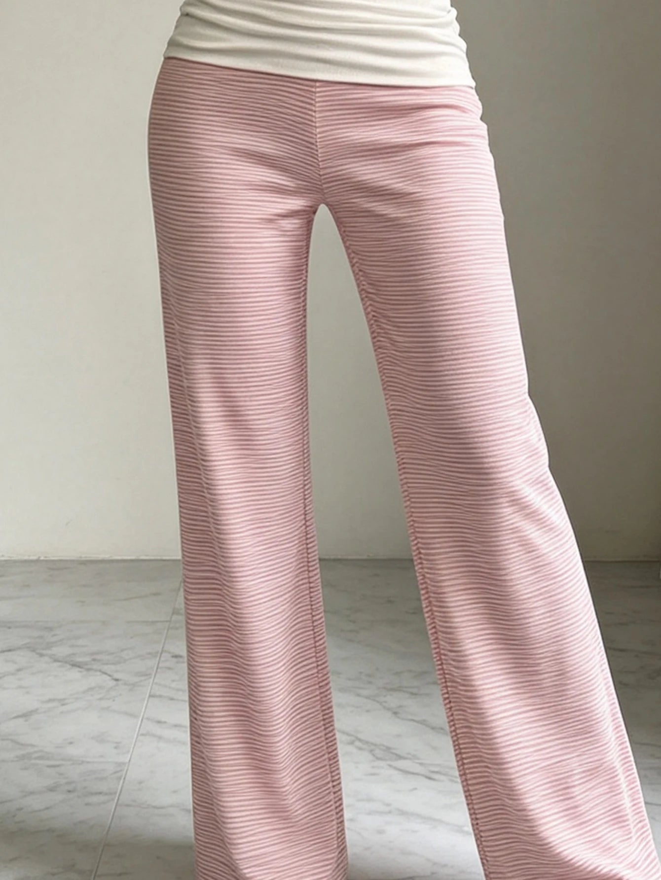 Women's Loose Color Block Long Pants Knit Striped Fabric Casual Daily Office Streetwear Spring Summer New Fashion Trousers