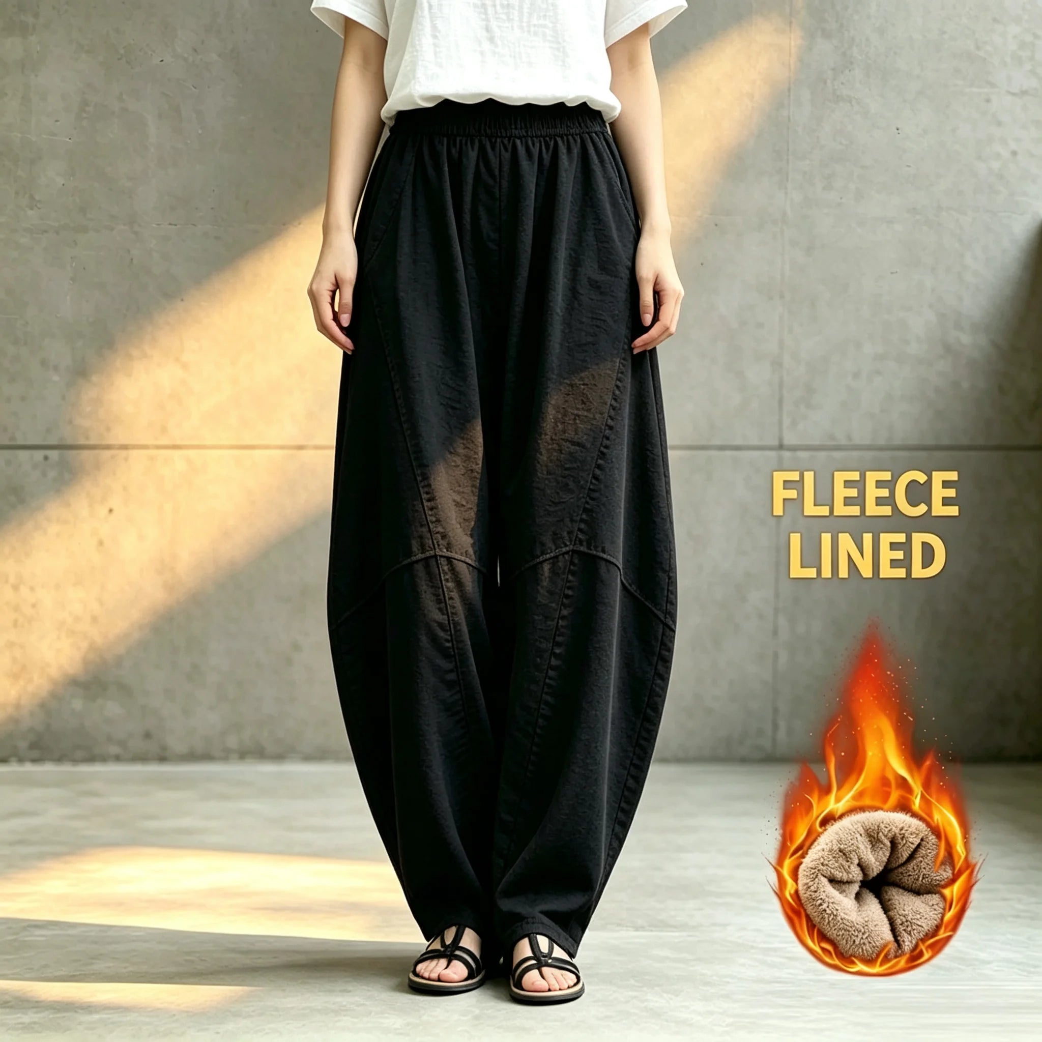 Women Linen Lantern Harem Pants Elastic High Waist Loose Spliced Baggy Trousers With Pockets Casual Oversized Wide Leg Pants Fle