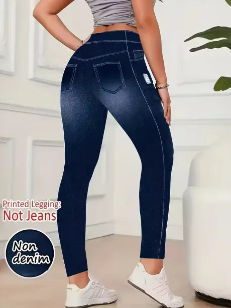 8524 Women's Non-Leather Denim Tight Pants High Elasticity Seven-Footers Four-Season Wearable Faux-Leather Leggings