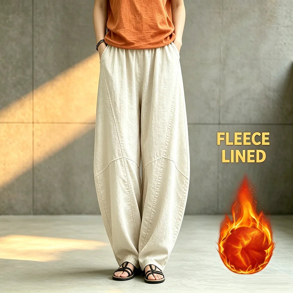 Women Linen Lantern Harem Pants Elastic High Waist Loose Spliced Baggy Trousers With Pockets Casual Oversized Wide Leg Pants Fle