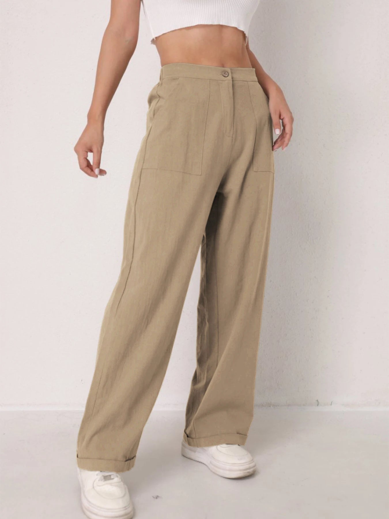 Elegant Solid Color Linen Wide Leg Pants for Women High Waist Drapey Casual Summer Loose Slimming Long Trousers Spring Autumn
