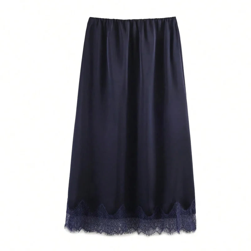 HH Women Elegant Fashion Polka Dot Lace Skirt Luxury Satin High Waist Straight Midi Skirt Female High Street Lady Skirts Mujer