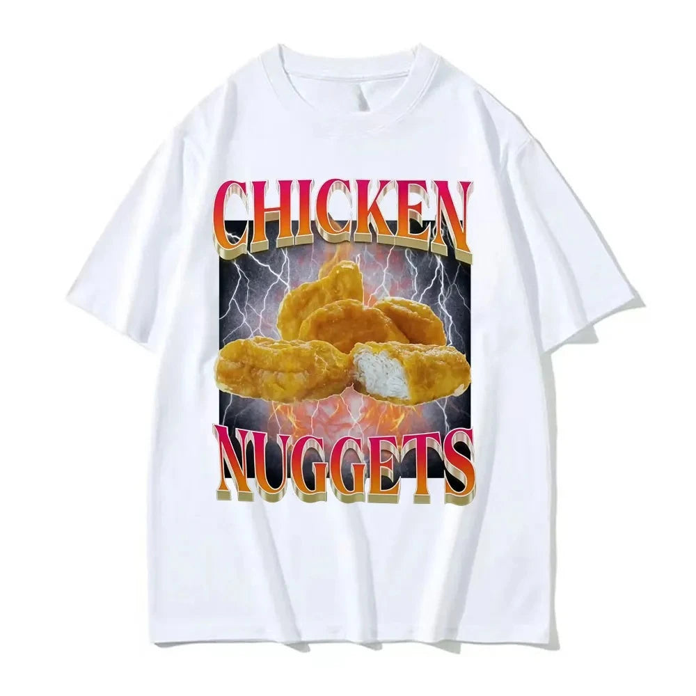 Funny Chicken Nuggets Retro Style Meme Graphic T Shirts for Men and Women Hip Hop Gothic T Shirts Comfy Tops Graphic T Shirts