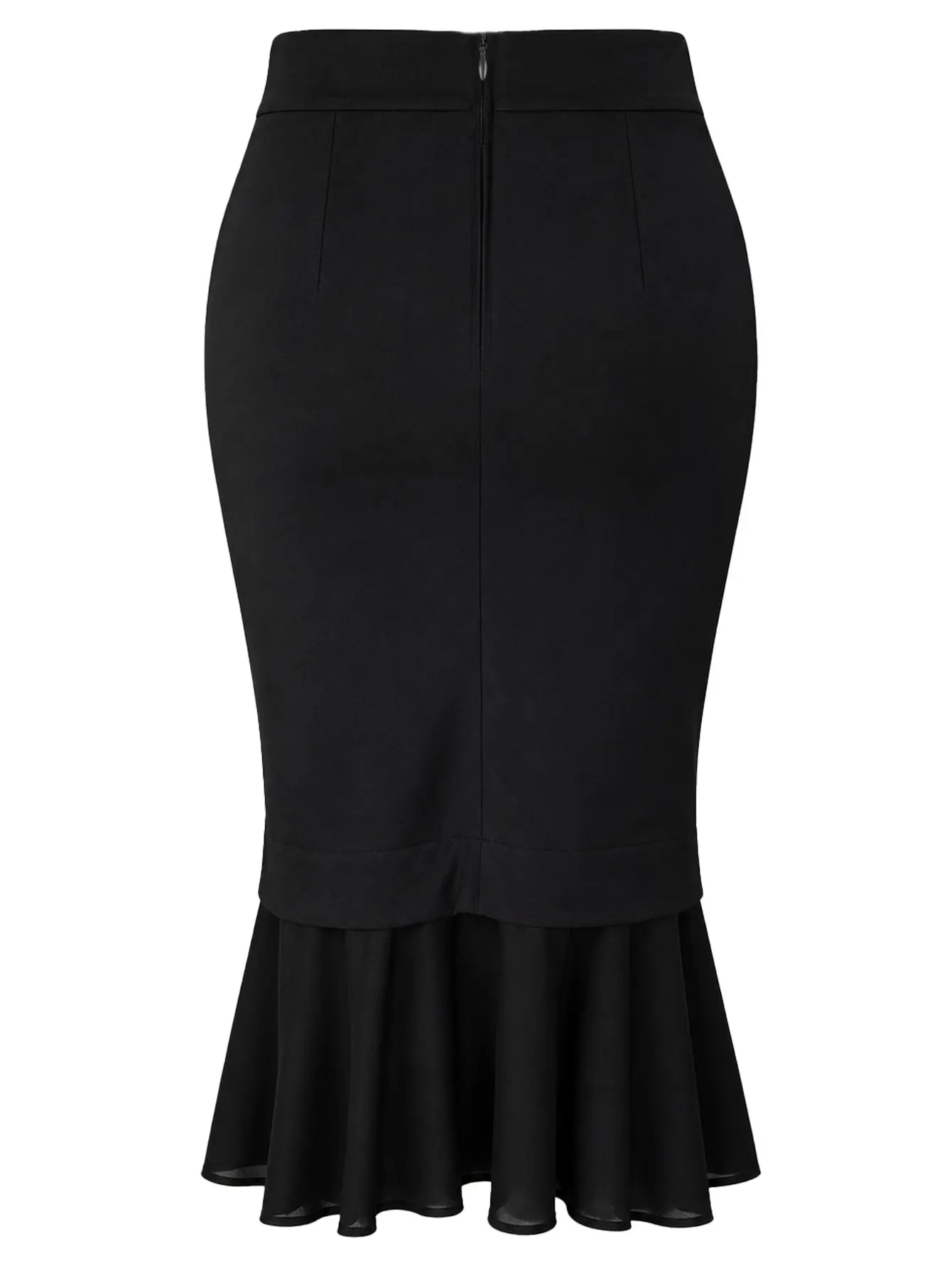 Women Black Mermaid Skirts Elastic High Waist Button Front Slim Fit Pencil Midi Work Party Business Casual Skirt