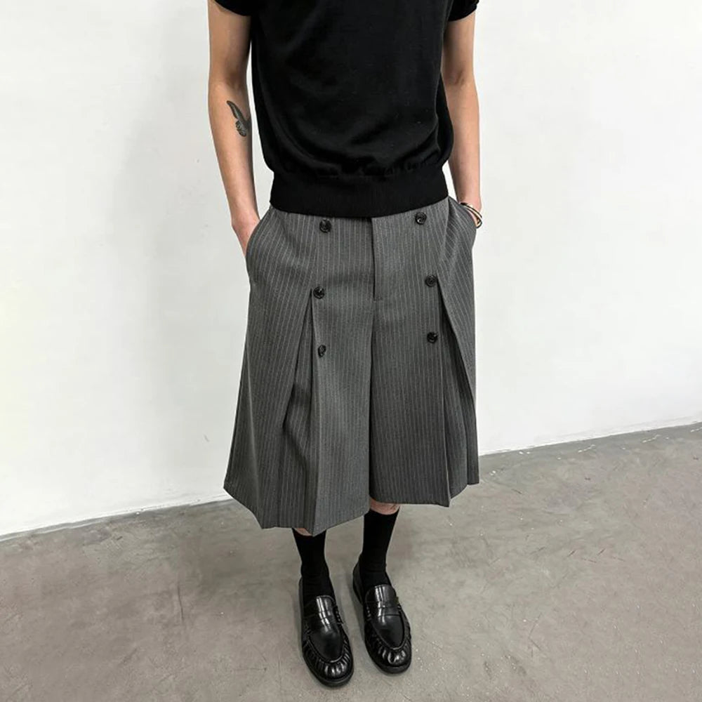 2026 Autumn New Men's Solid Color Capri Pants American Retro Fashion Trend High Street Casual Loose Breathable Men's Bottoms