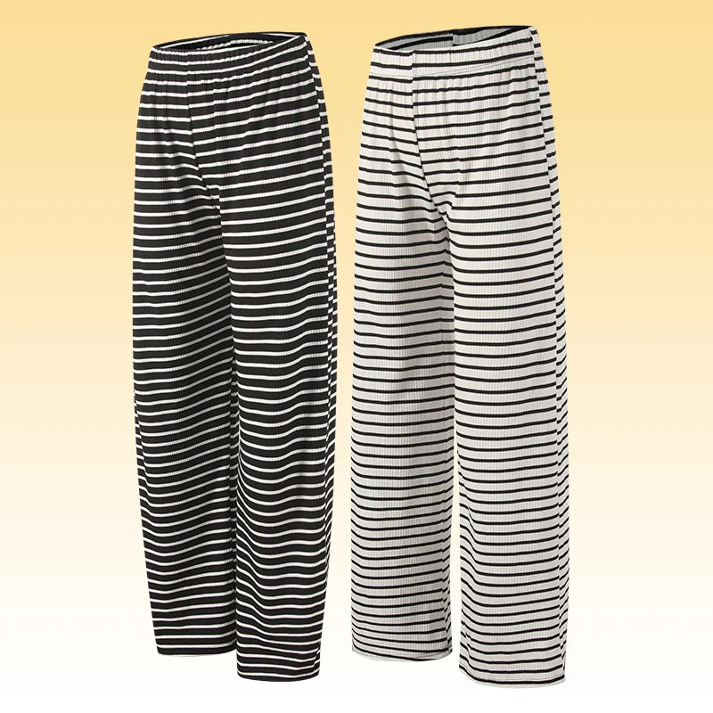 Women's Pants Summer Fashion Striped Straight Leg Pants Casual Versatile Elastic Waistband Pants Plus Size Sports Wide Leg Pants