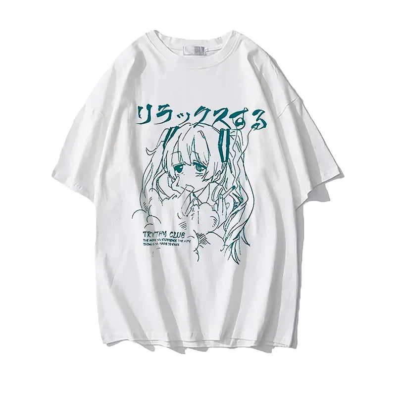 Women Clothing Women's T Shirt Y2k Japanese Harajuku Graphic Kawaii T Shirts Anime Print Oversized T Shirt Plus Size Grunge Top